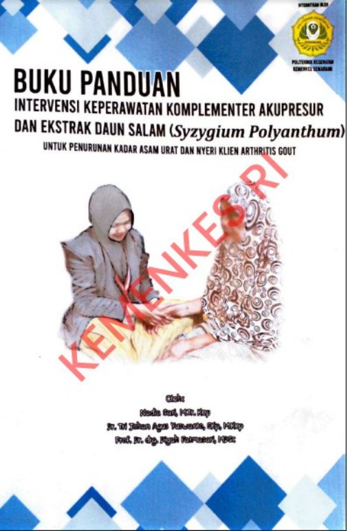 Sampul Buku Panduan Intervensi Keperawatan Komplementer Akupresur dan Ekstrak Daun Salam (Syzygium Polyantgum) Tahun 2020
